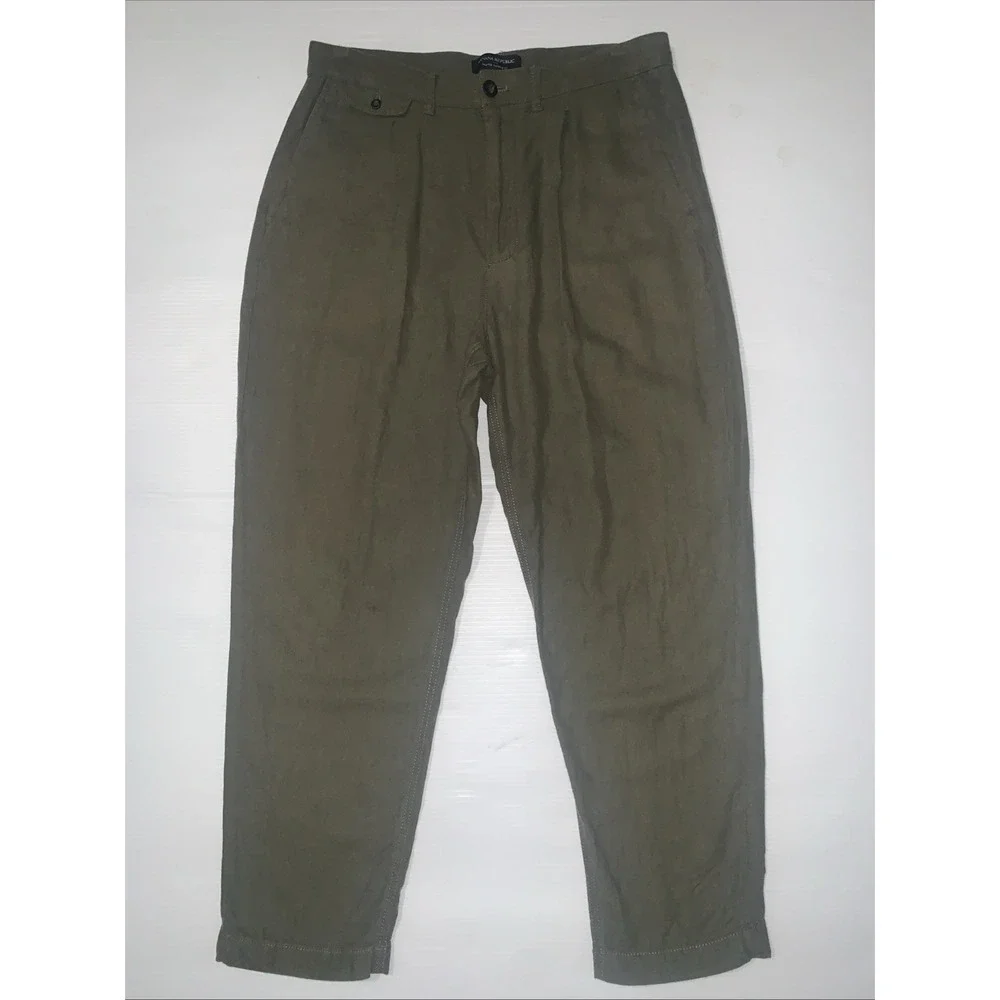 Banana Republic Mens Linen Cotton Pants size 32x26 Green Relaxed Tapered Preppy
